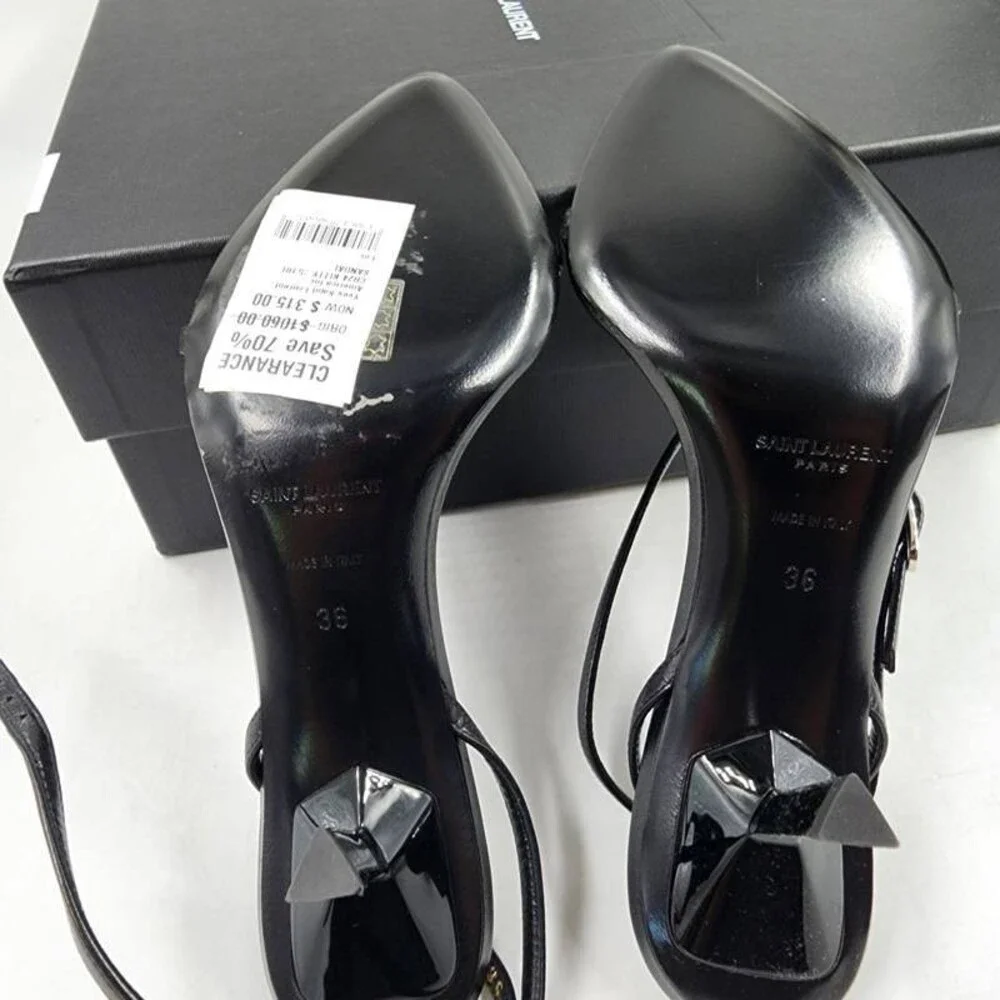 SAINT LAURENT 75mm Lambskin Leather Kitty Sandals Women's EU 36 Nero - Picture 9 of 15